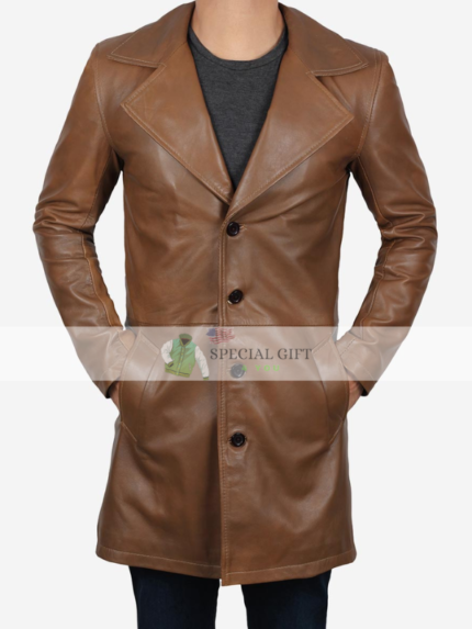 Real Lambskin Brown Leather Coat Men's