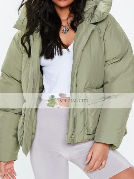 Oversized Hooded Green Puffer Jacket