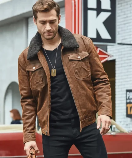 Chris Men’s Real Leather Fur Collar Brown Jacket
