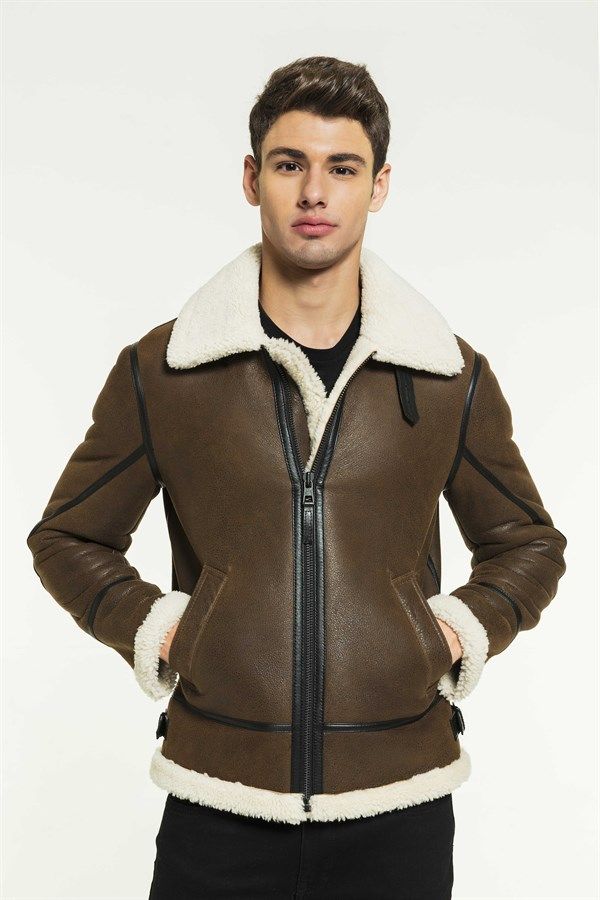 Men's Premium Winter Brown Shearling Collar Jacket