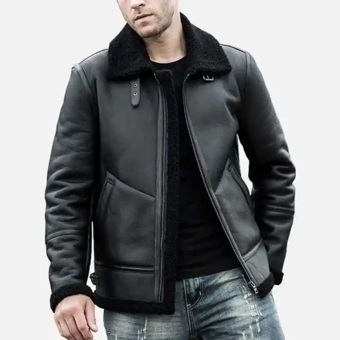 Men’s Shearling Leather Coat Winter Warm Jacket