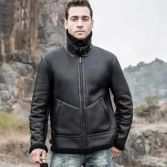 Men’s Shearling Leather Coat Winter Warm Jacket