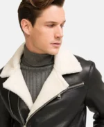 Moto Style Real Shearling Black Leather Jacket