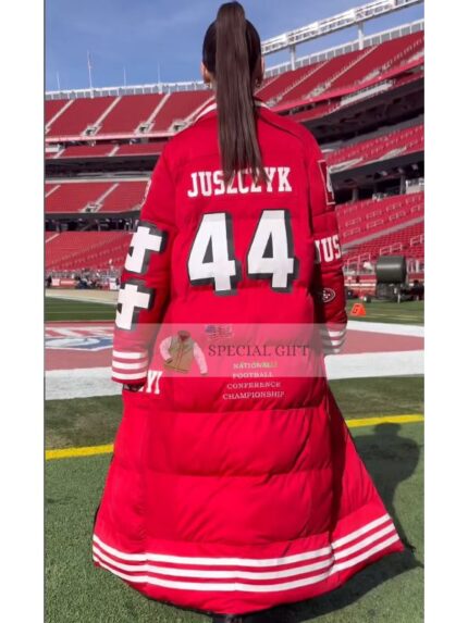 49ers Kristin Juszczyk Red Puffer Coat