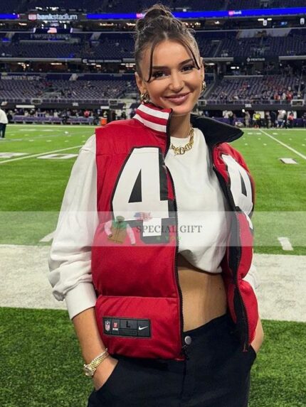 Kristin Juszczyk 49ers Red White Puffer Vest