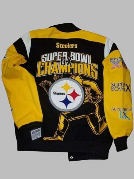 6X Pittsburgh Steelers Super Bowl Champions Black And Yellow Varsity Jacket