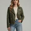 Classic Green Leather Jacket For Women