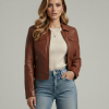 Fyona Cafe Racer Brown Leather Jacket