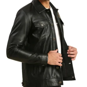 Men’s Holland Black Leather Trucker Jacket