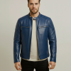 Ivory Blue Leather Jacket For Men