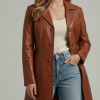 Kandis Women Cognac Brown Leather Coat