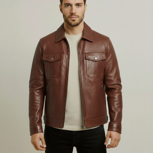 Men Gerard Cafe Racer Brown Leather Jacket