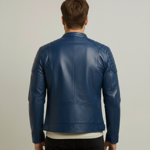 Men’s Ivory Blue Leather Jacket
