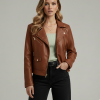 Trendy Women Brown Leather jacket