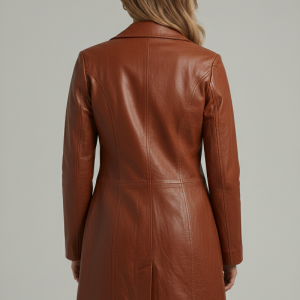 Women Kandis Cognac Brown Leather Car Coat