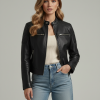 Womwen Cafe Racer Motorcycle Style Genuine Leather Jackets