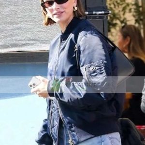 Get New Arrival Hailey Bieber Blue Bomber Jacket