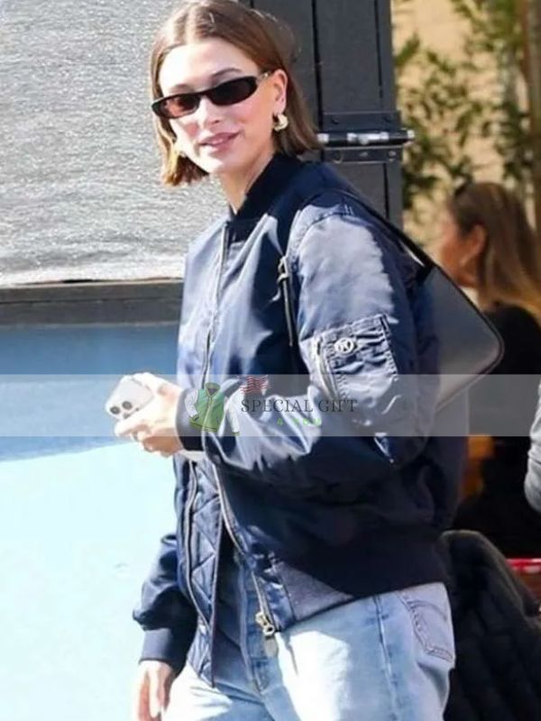 Get New Arrival Hailey Bieber Blue Bomber Jacket