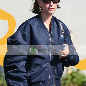 Shop Now Hailey Bieber Blue Bomber Jacket