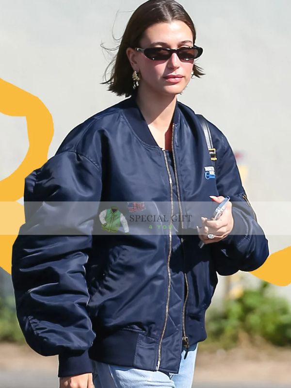 Shop Now Hailey Bieber Blue Bomber Jacket