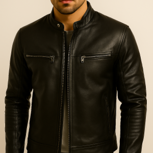 Men’s Black Leather Jacket – Classic Café Racer Style