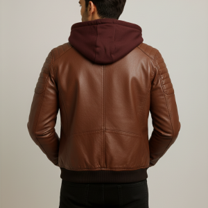 Men's Brown Hooded Leather Jacket
