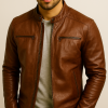 Men’s Brown Leather Jacket – Classic Cafe Racer Style