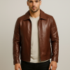 Mens Cognac Brown Leather Jacket | 40% Off Sale