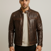 Men's Distressed Brown Leather Jacket | 40% Off Sale