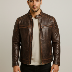 Men's Distressed Brown Leather Jacket | 40% Off Sale