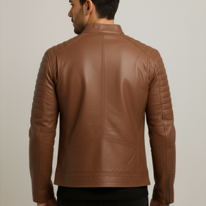 Tall Men's Distressed Camel Brown Cafe Racer Leather Jacket