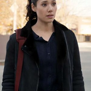 Hanako Greensmith Chicago Fire S14 Black Shearling Leather Bomber Jacket