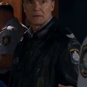 Home and Away Jeremy Lindsay Taylor Police Black Leather Jacket