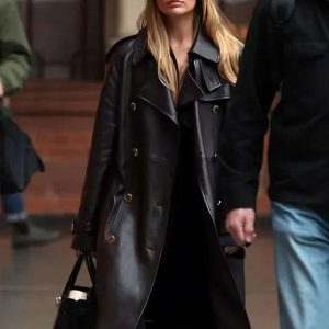 Margot Robbie Black Leather Coat