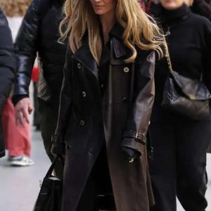 Margot Robbie Black Leather Bomber Coat