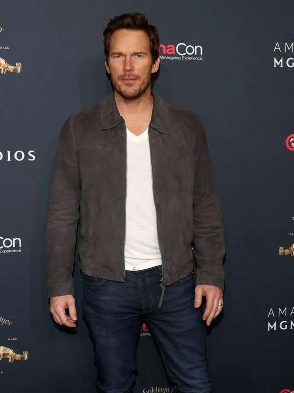 Chris Pratt Mercy 2026 Grey Suede Leather Jacket