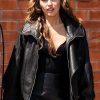 Miley Cyrus Street Style Black Leather Jacket